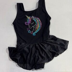 Sparkling Black Kids Dance Costume with Rainbow Unicorn